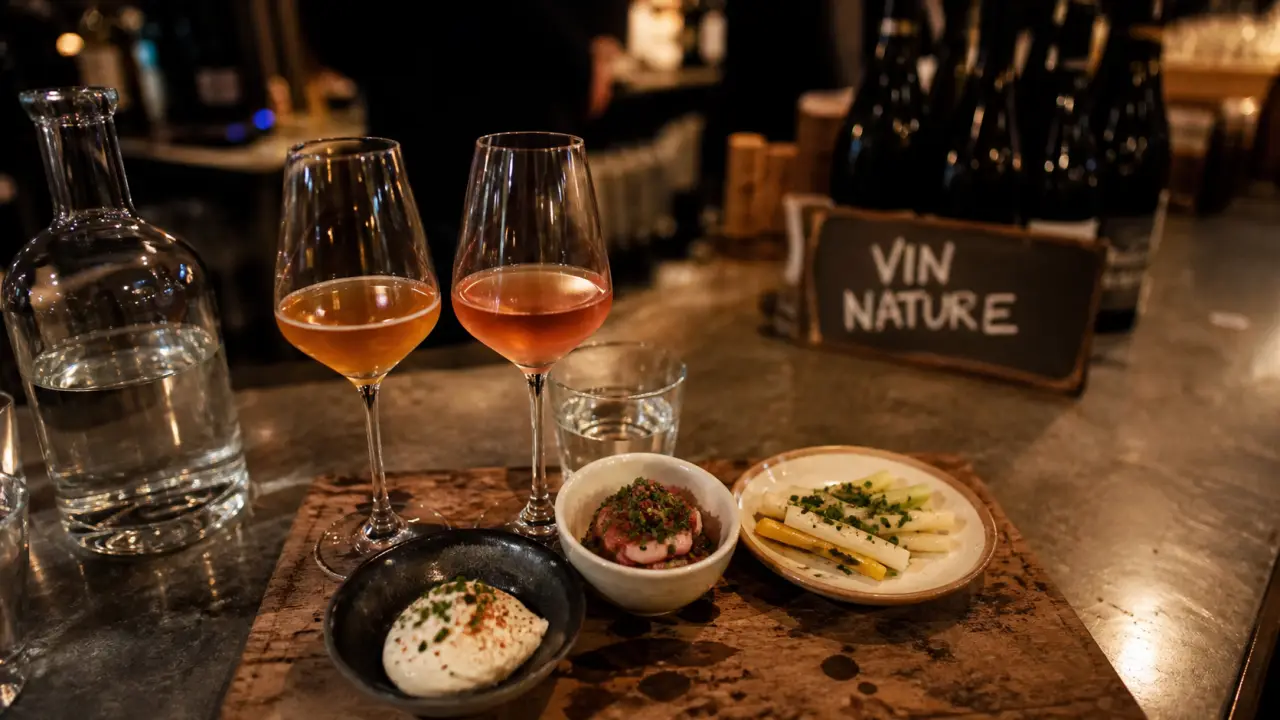 Bar à vin nature paris : verres de vin et ardoise VIN NATURE