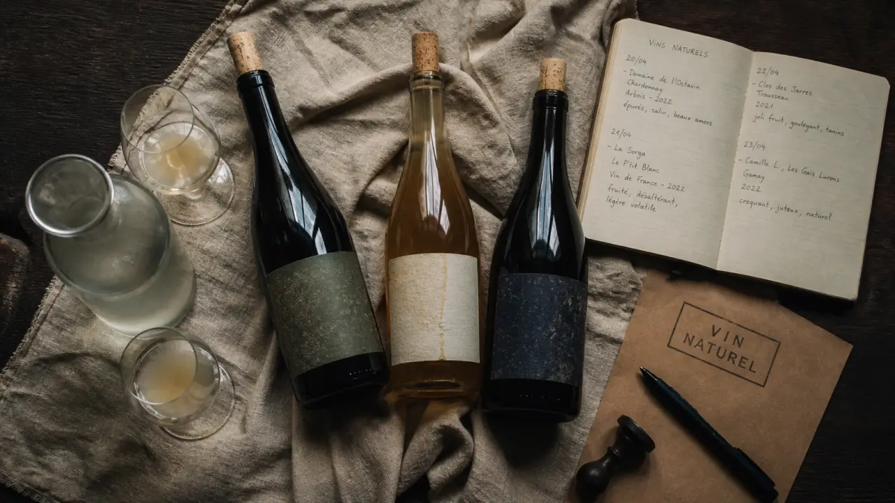 Cave a vin naturel paris : bouteilles vivantes sur table bois