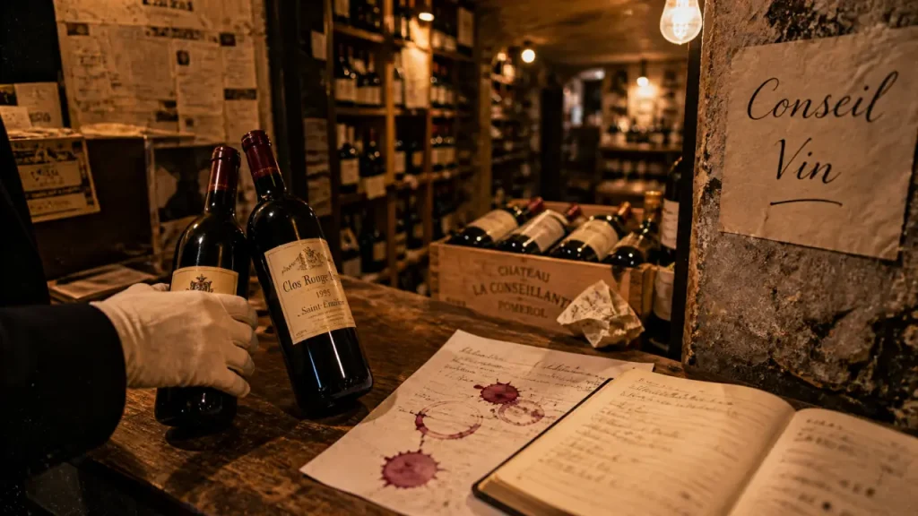 Cave a vin Paris : caviste pose des bouteilles et conseils