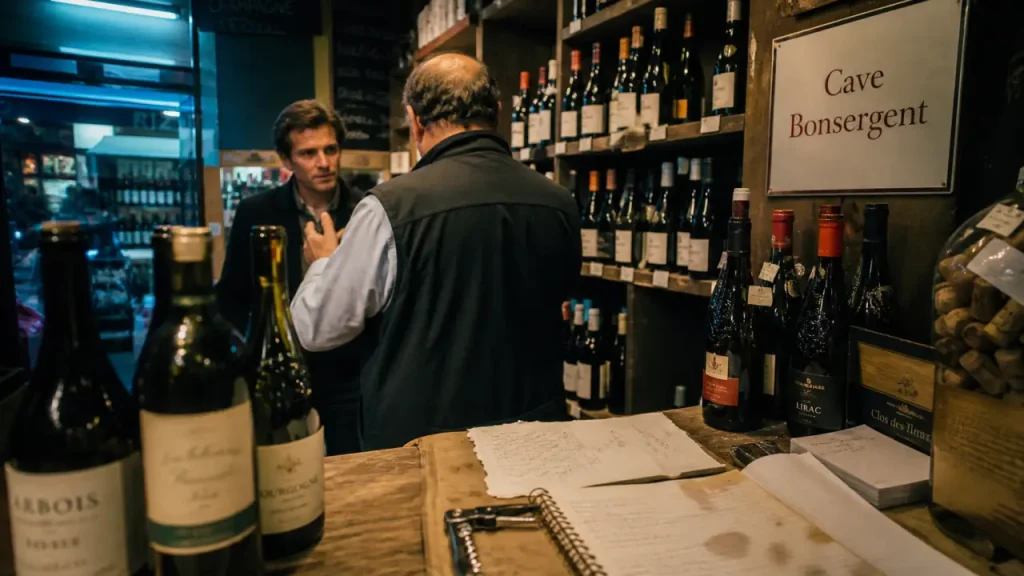 Photo de la cave Bonsergent : bouteilles et caviste en action