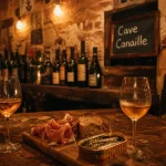 cave canaille à Paris : table en bois, vins francs et assiettes à partager