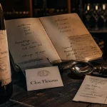cave clos fleurus : bouteille de vin mal conservée, étiquette froissée et loupe