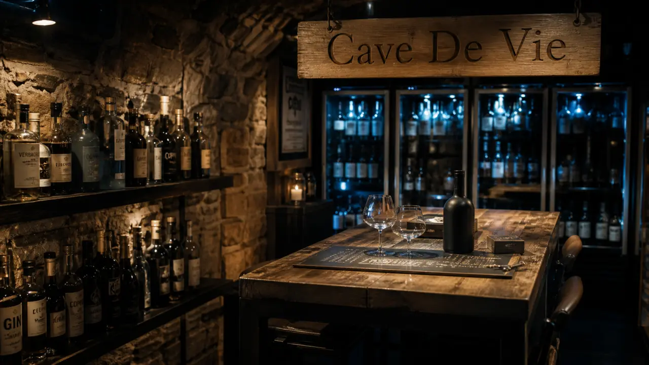 Cave de vie à Paris : table haute et spiritueux artisanaux