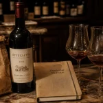 Caviste marais paris : bouteille de vin, carnet et verres tulipe