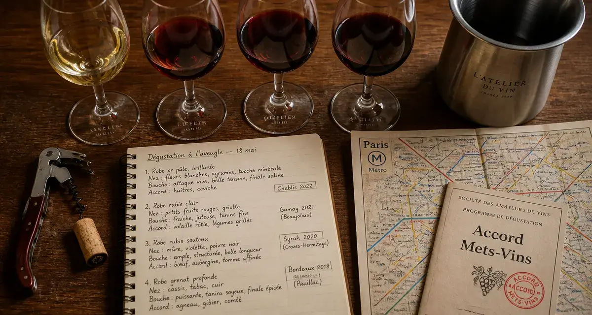 Cours œnologie paris : table de dégustation et notes