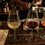 Dégustation vin naturel paris, verres sur comptoir, vin trouble