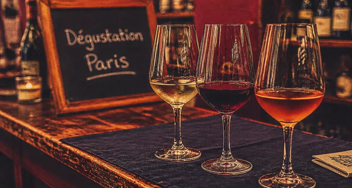 Dégustation vin Paris en bar à vin : trois verres sur table