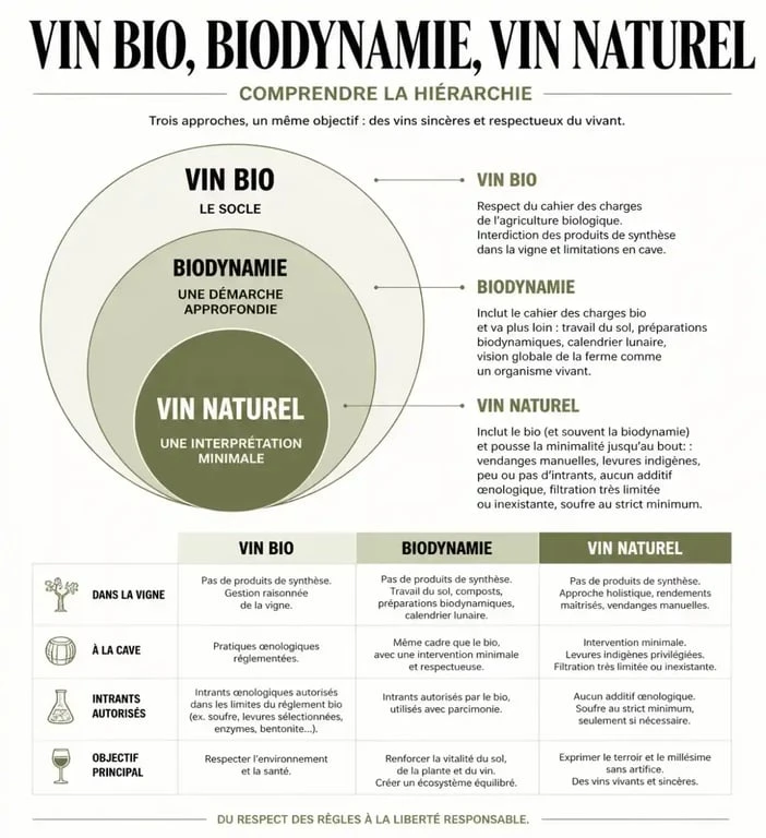 Comparatif des vins bio, biodynamiques et naturels pour comprendre les différences de production