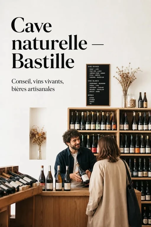 Intérieur de La Cave à la Bastille avec sélection de vins naturels