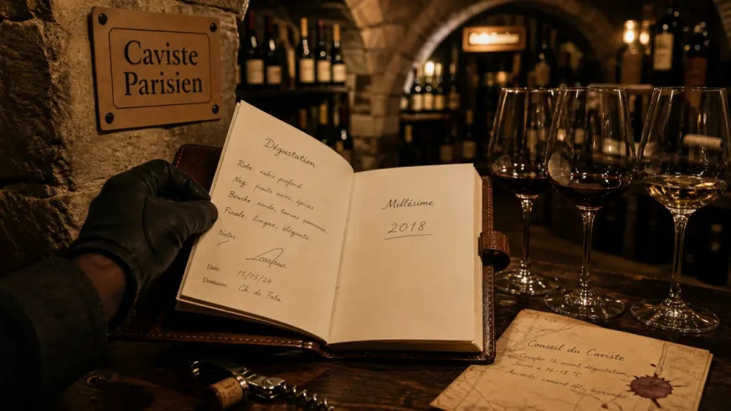 Les caves parisiennes : main gantée, dégustation et bouteille, cave voûtée