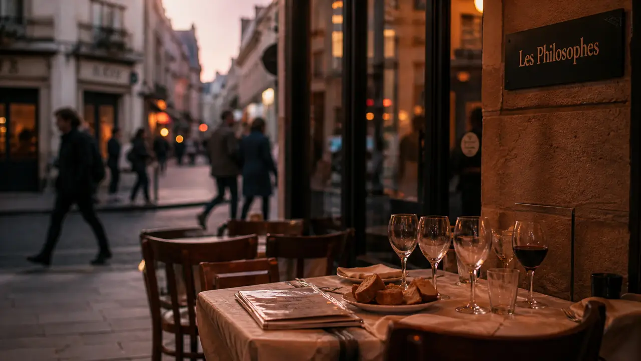 Les philosophes rue vieille du temple paris, terrasse de bistrot du Marais