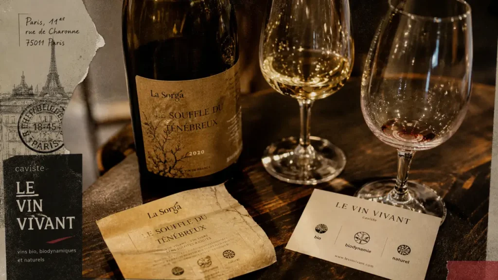 Vins des as : bio biodynamiques naturels, bouteille et verres à Paris