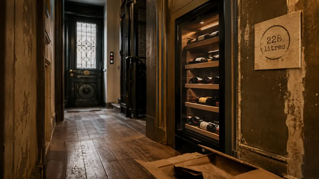 228 litres paris : cave à vin encastrée, bouteilles en entrée étroite