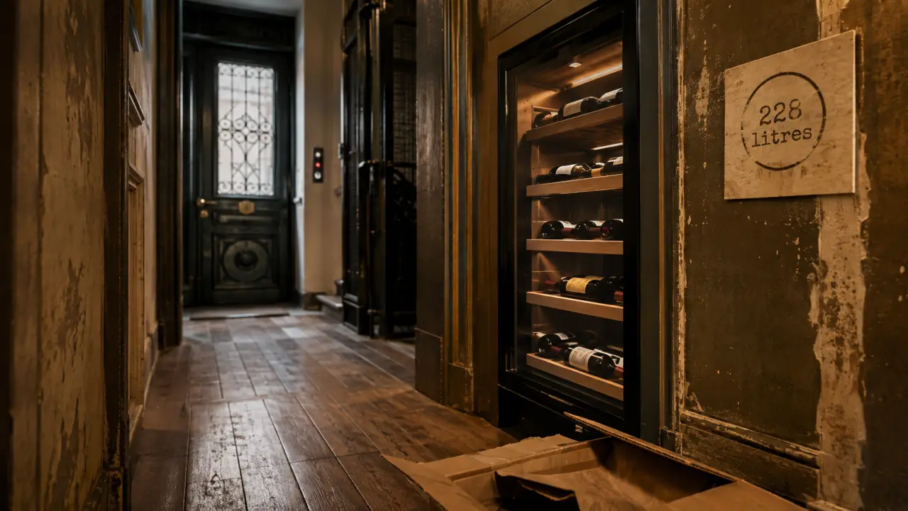 228 litres paris : cave à vin encastrée, bouteilles en entrée étroite