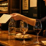 Bar à vin Paris 8 : comptoir en bois et verres de dégustation