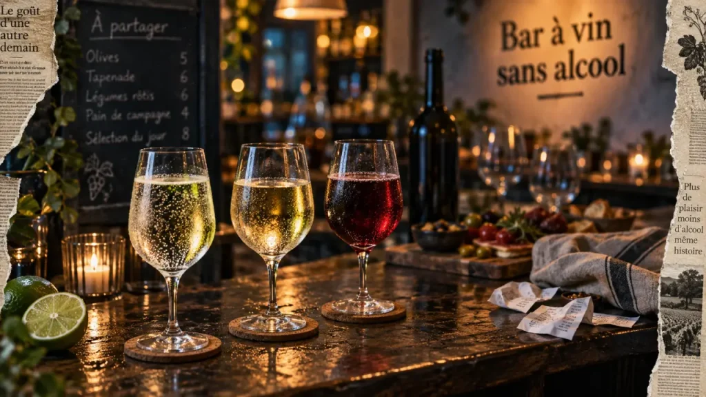 Bar à vin sans alcool Paris : verres tulipe désalcoolisés, effervescent