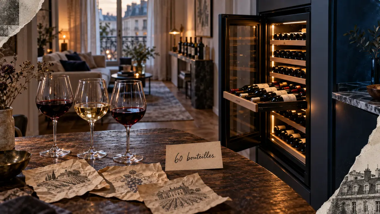 cave à vin 60 bouteilles en salon parisien étroit
