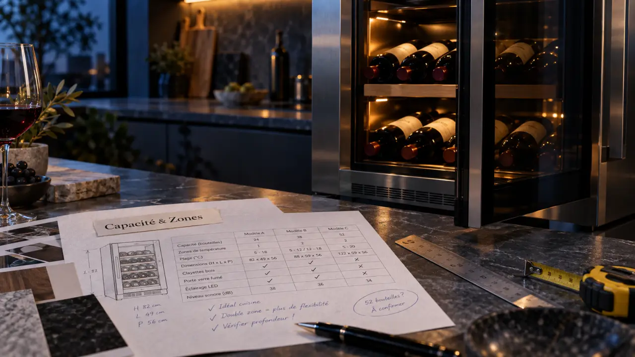 cave a vin caviss ouverte, bouteilles et compartiments, modèle compact sans bruit
