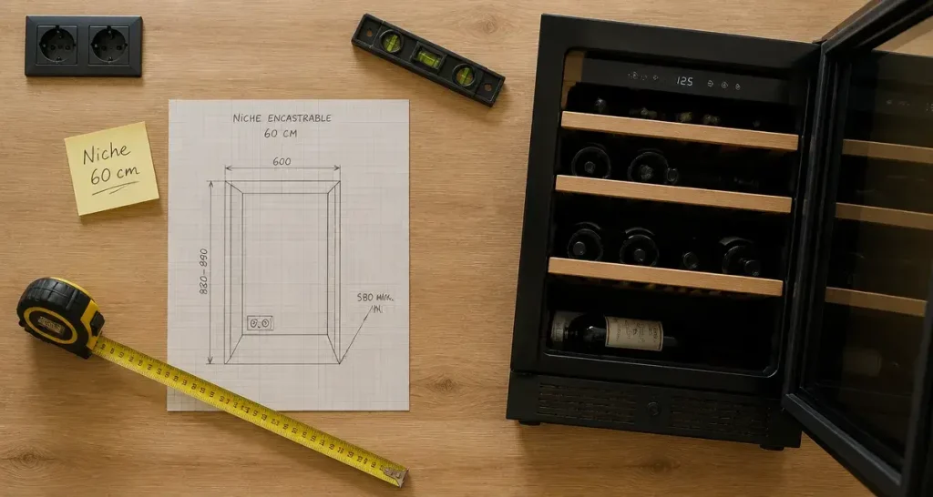 Cave à vin encastrable 60 cm : niche avec ventilation et capacité