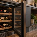 Cave à vin encastrable encastrée sous plan, niche et aération visibles