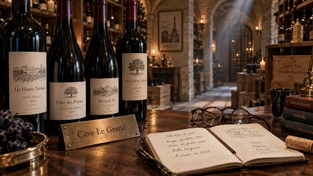 Cave Le Grand Paris : grands flacons en galerie Vivienne