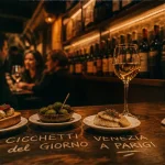 Cicchetti bar à vin paris : comptoir et cicchetti avec verres de vin