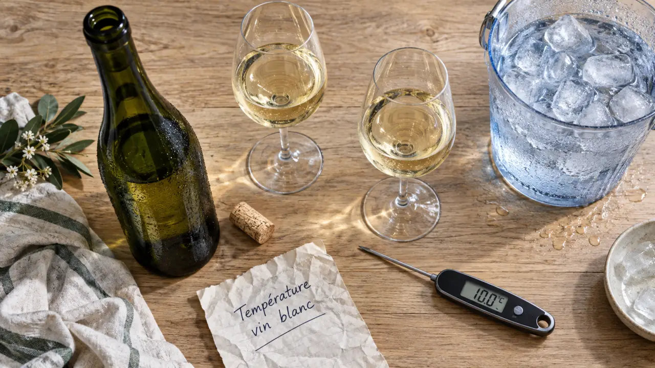 Conservation du vin blanc : thermomètre et glaçons pour préserver le vin blanc au froid