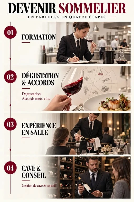 Parcours pour devenir sommelier, de la formation au service et à la gestion d'une cave