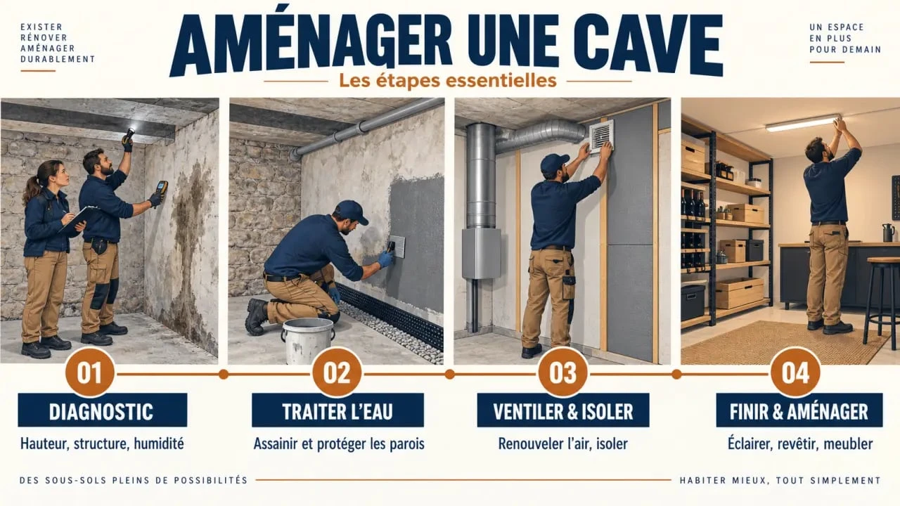 Étapes clés pour réussir un aménagement cave maison, du diagnostic aux finitions