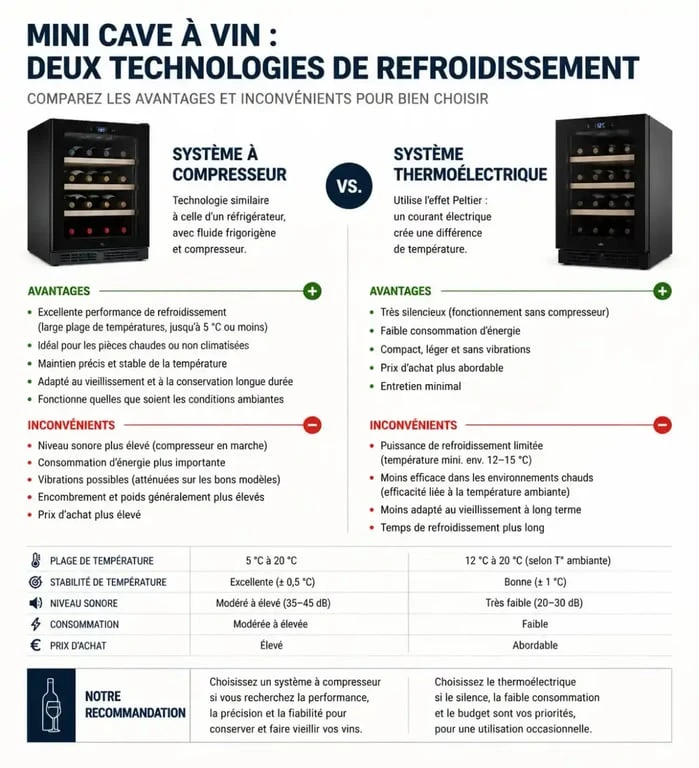 Comparatif technique entre compresseur et thermoélectrique pour une mini cave à vin
