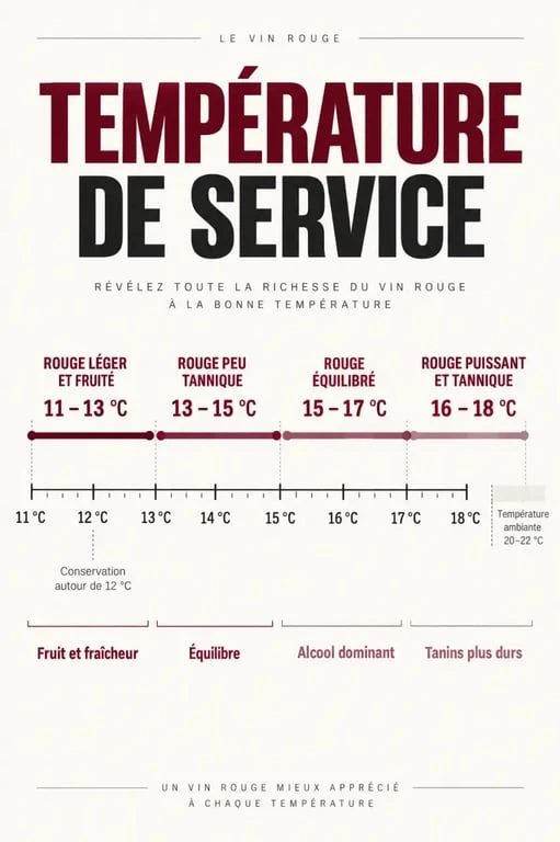 Infographie sur la température de service du vin rouge selon son style
