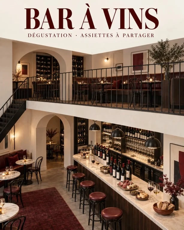 Ambiance d’un Wine Therapy bar à vins & bistrot Paris 9 sur deux niveaux