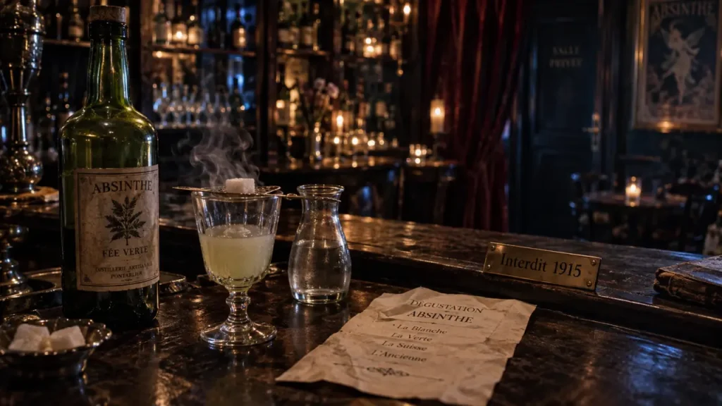 La prohibition paris : absinthe interdite à Paris, bar à vin, verre fumant