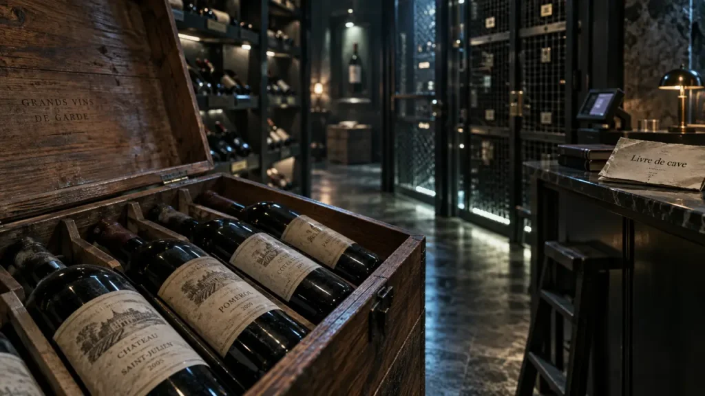 location cave a vin paris : bouteilles de garde en cave, caisse en bois