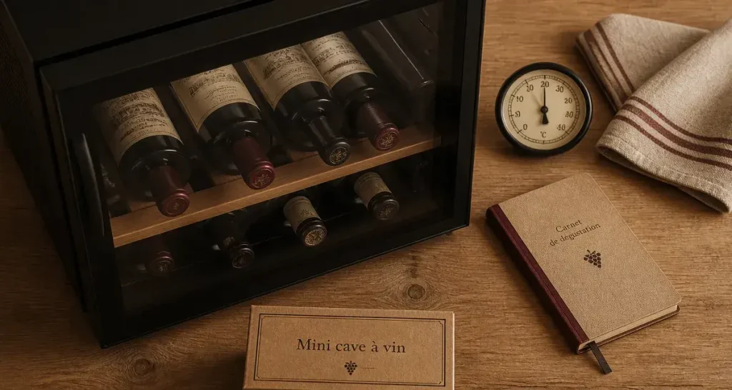 Mini cave à vin compacte pour moins de 50 bouteilles, vue de dessus