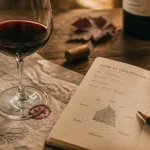 Oenophilie : verre de vin rouge et carte de dégustation