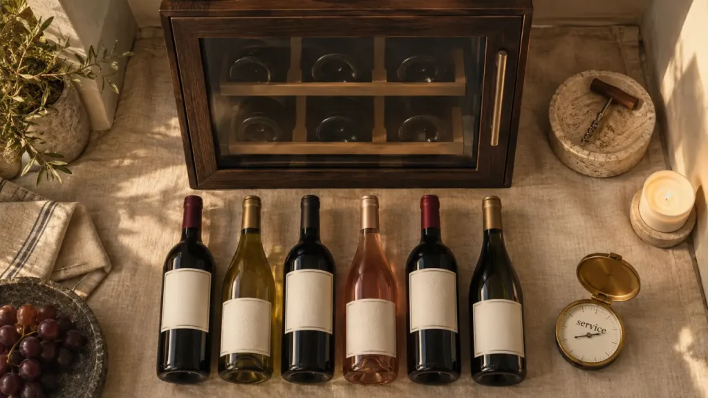 Petite cave à vin 6 bouteilles en appartement parisien, service à bonne température