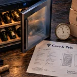 Prix cave à vin : cave compacte, thermomètre et clayettes, bouteilles