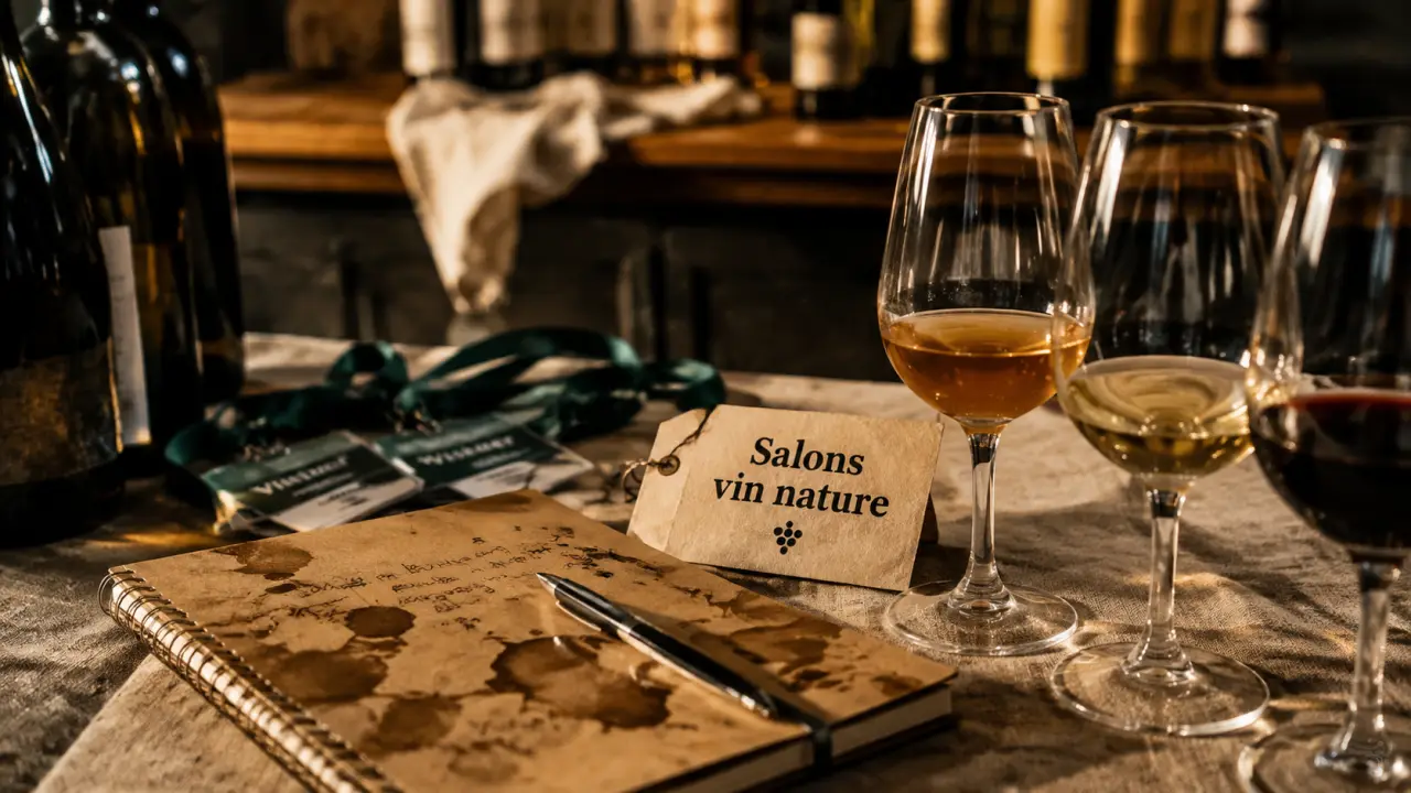 Salon vin nature : verres de dégustation et carnet de visites