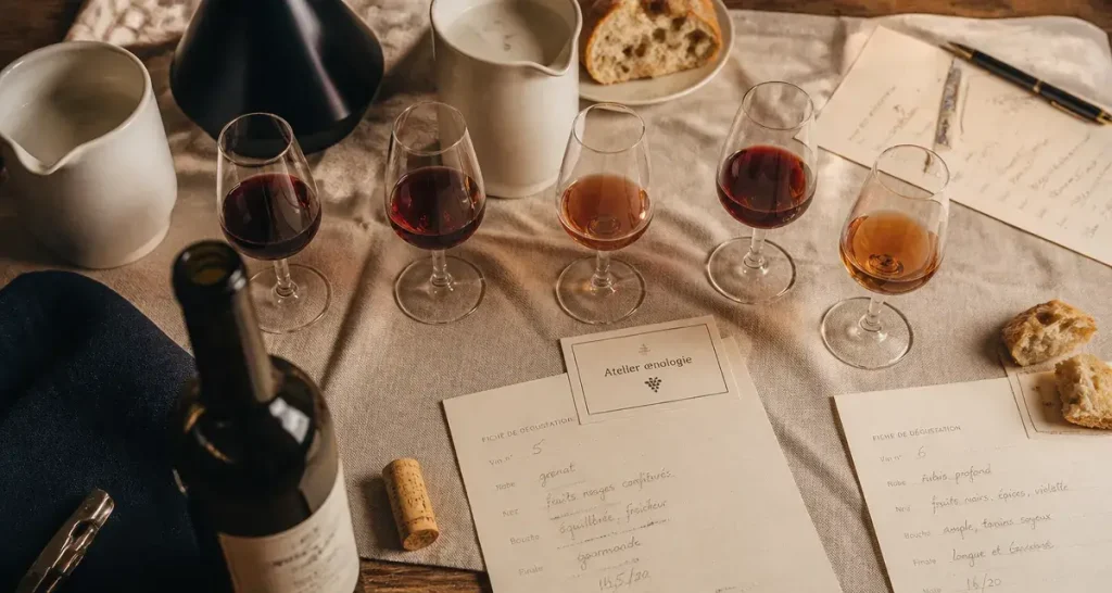 Team building oenologie à Paris : dégustation de vin sur table