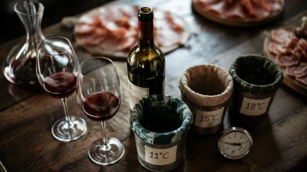 Température d un vin rouge : 11 à 20 °C, verres et thermomètre