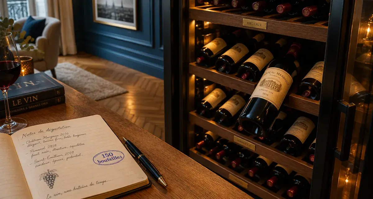 Cave à vin 150 bouteilles à Paris, armoire élégante, bouteilles alignées