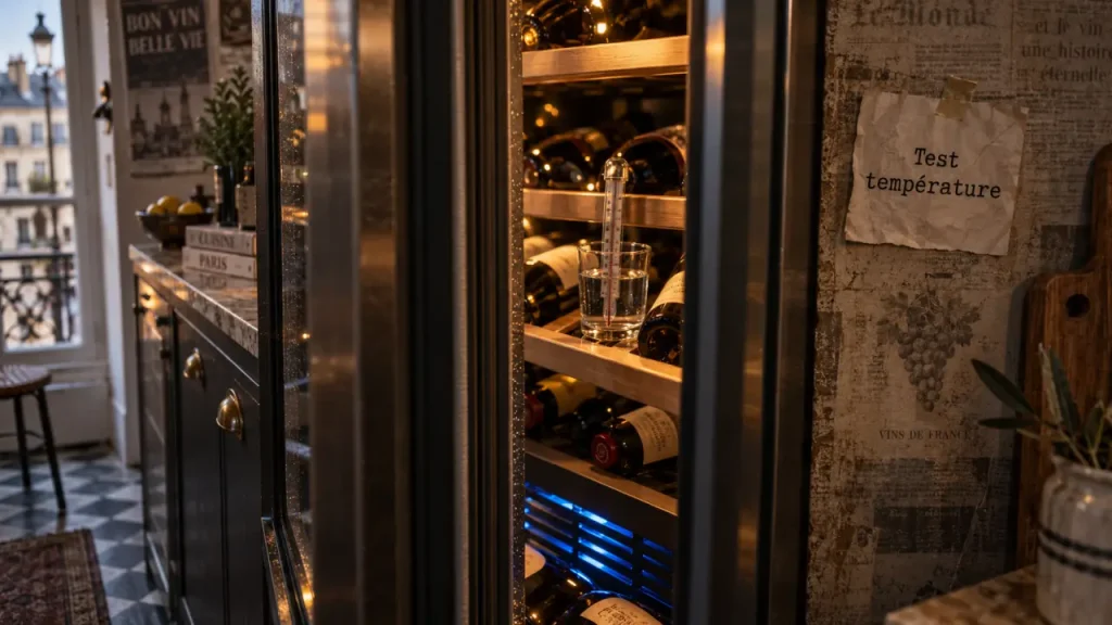 Cave à vin problème température : 10 cm d’air, thermomètre, bouteilles