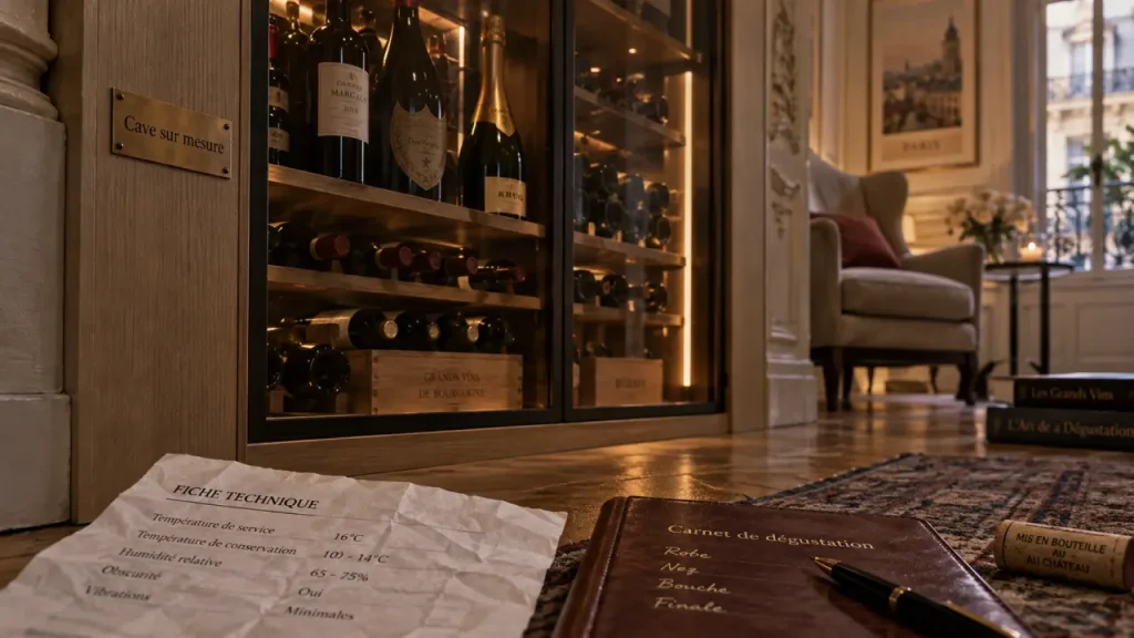 Cave à vin sur mesure à Paris, niche encastrée et bouteilles bien rangées