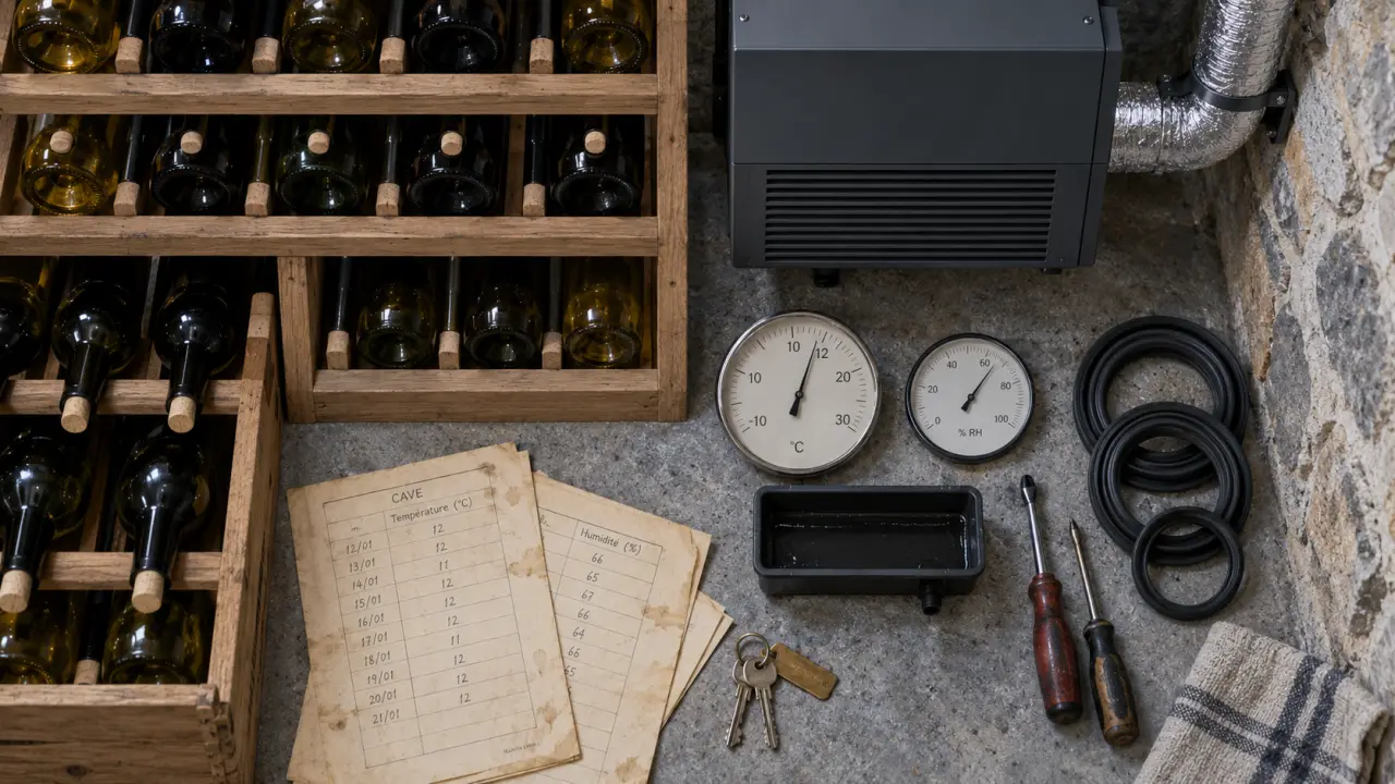Climatiser une cave à vin : 12°C, hygromètre et bac de condensats dans une cave