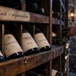 Étagère pour cave à vin en bois sombre avec casiers à bouteilles
