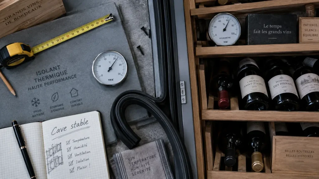 Fabriquer une cave à vin réfrigérée : isolation, froid stable, thermomètre et joint