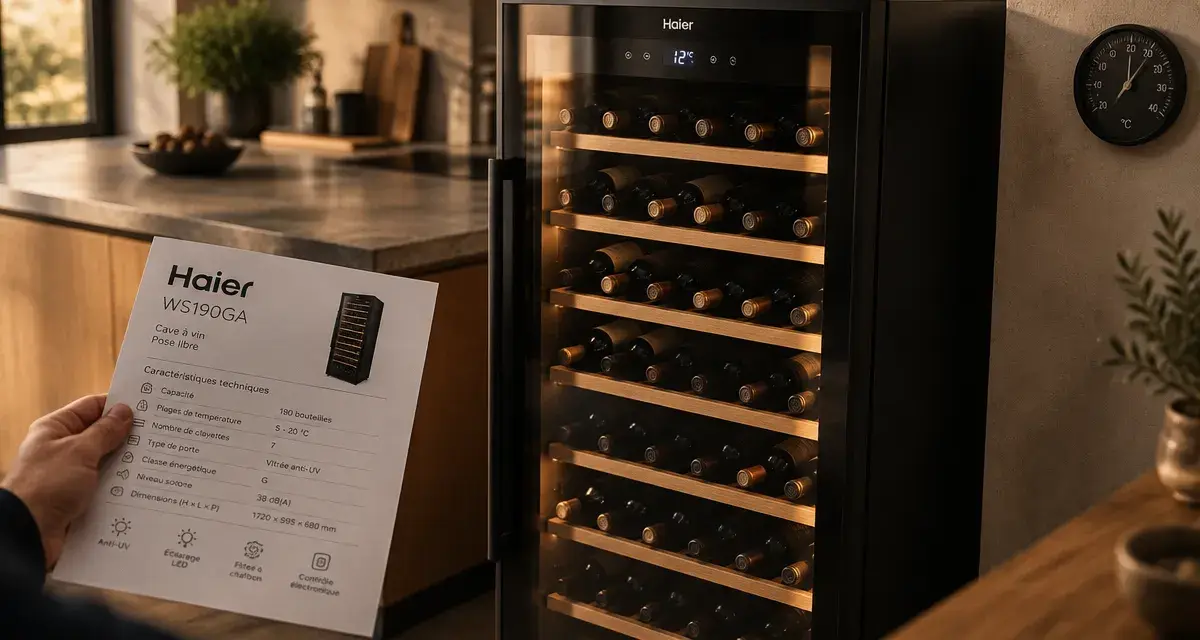 Haier ws190ga : cave à vin 385 L, jusqu’à 190 bouteilles, une seule zone