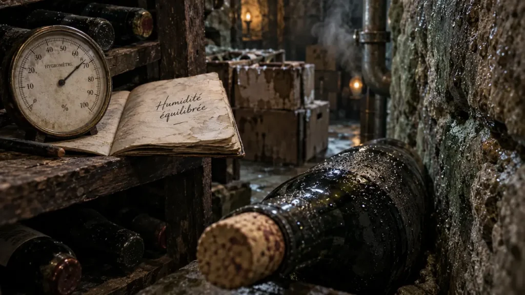 Humidité cave à vin à 60-75% mesurée pour protéger bouchons et étiquettes