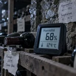 Hygromètre pour cave à vin indiquant 68% d’humidité